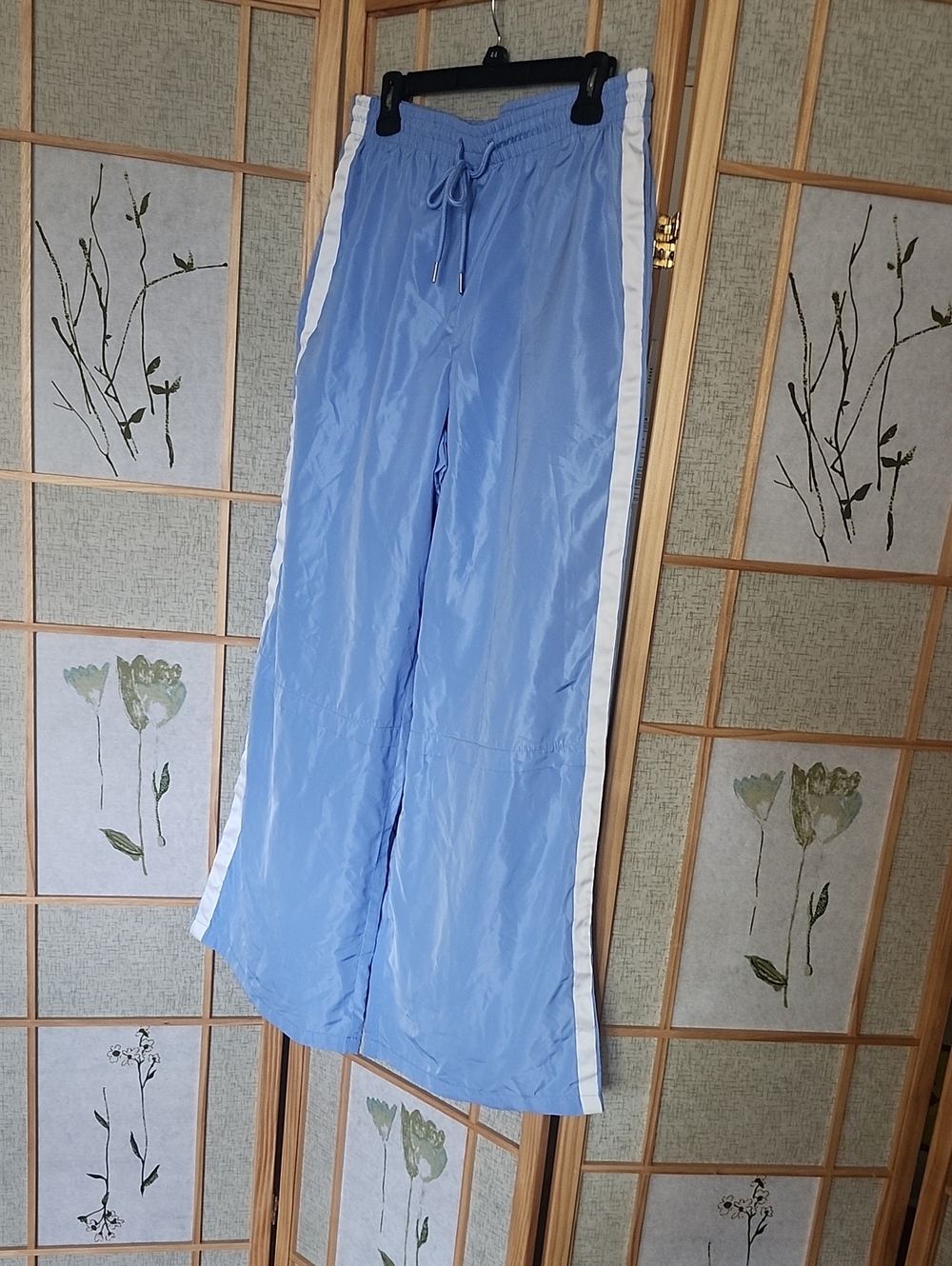Light Blue Wide-Leg Track Pants with White Side Stripe